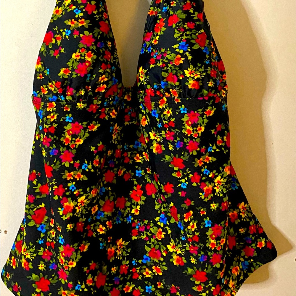 Catalina Multicolor Floral Tankini halter swim Top Lg 12-14
